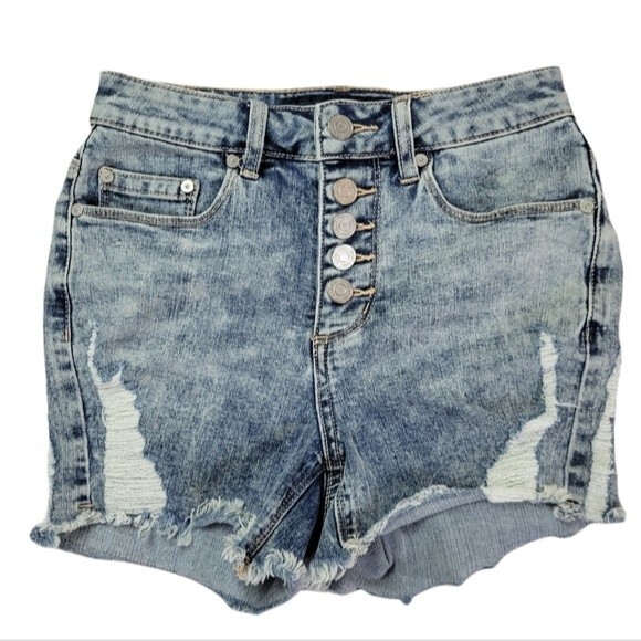 Indigo Rein Button Fly Distressed Jean Shorts, Size 1 / 24, Good Used Condition - Picture 1 of 9